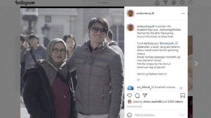 Unggahan Arie Untung bgikan kabar duka berpulangnya bunda Irwansyah./Instagram.com/@ariekuntung
