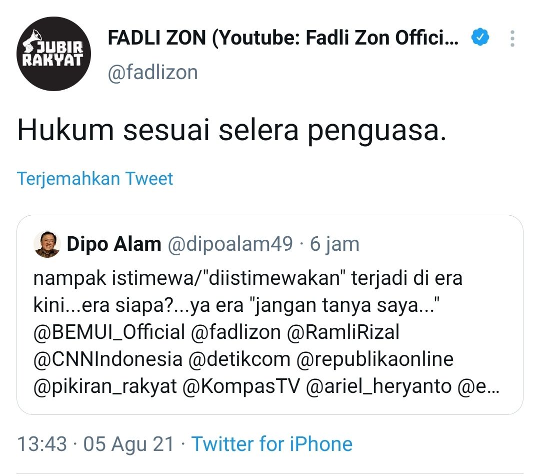 Tangkapan layar cuitan Fadli Zon soal Jaksa Pinangki./