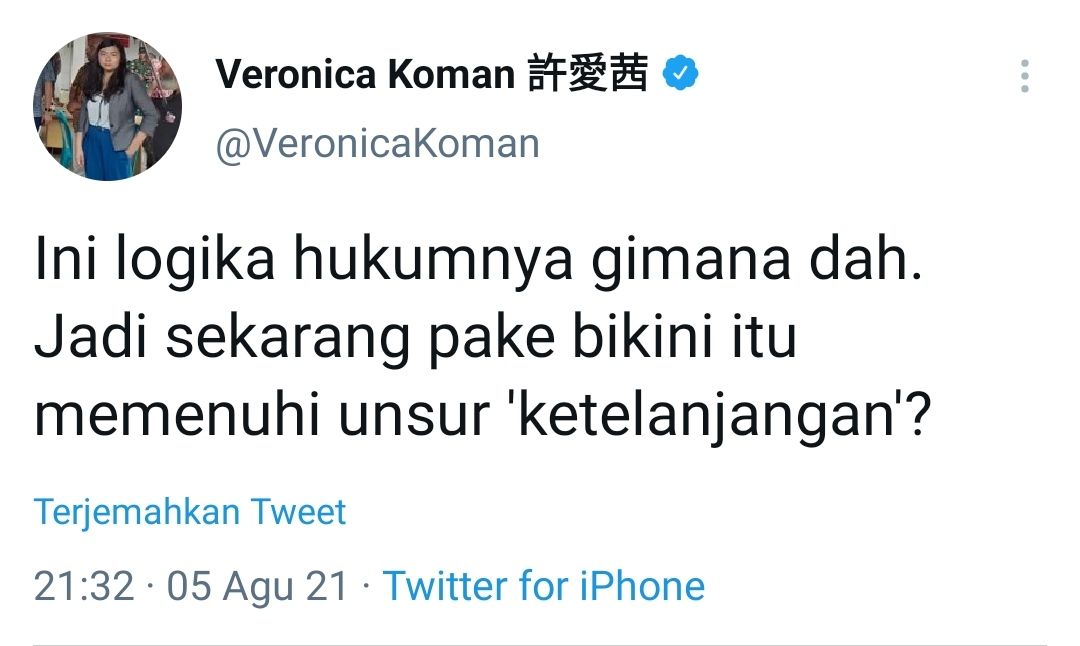 Tangkapan layar cuitan Veronica Koman soal kasus Dinar Candy./