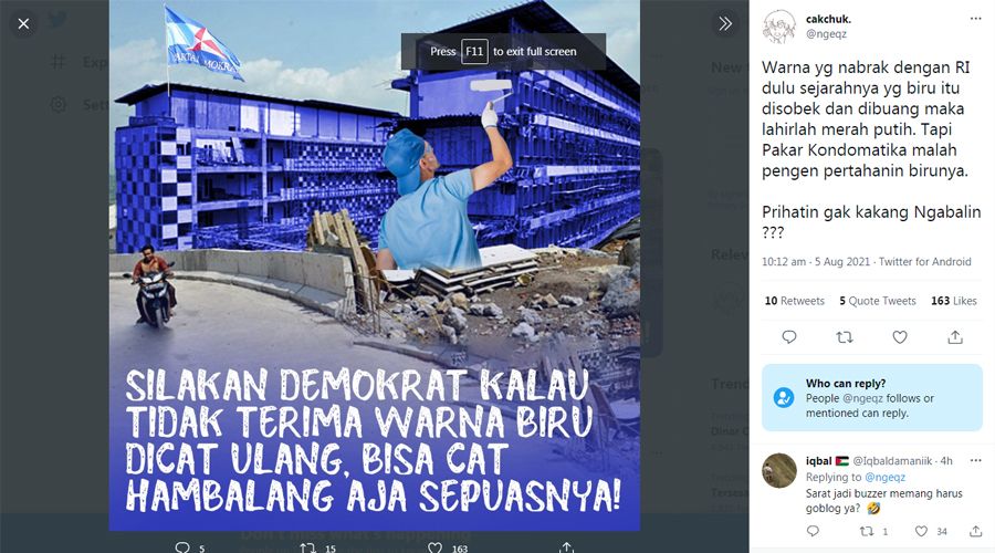 Muncul Foto Hambalang Diwarnai Cat Biru Lengkap dengan Bendera Partai Demokrat di Atas