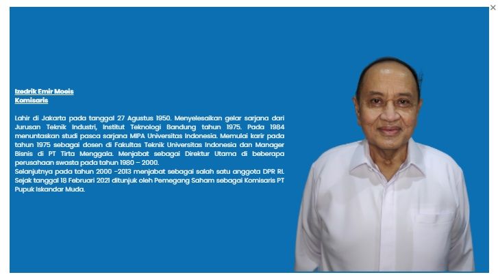 Emir Moeis menjabat komisaris PT Pupuk Iskandar Muda, anak usaha BUMN sejak 18 Februari 2021.