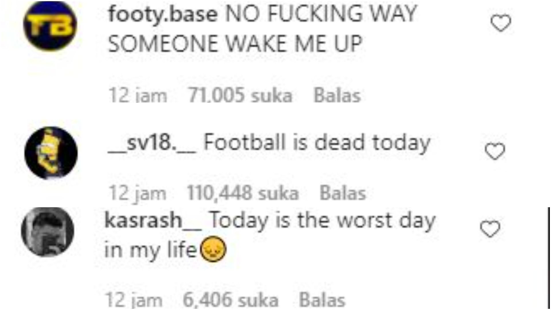 Komentar netizen di akun Instagram FC Barcelona.