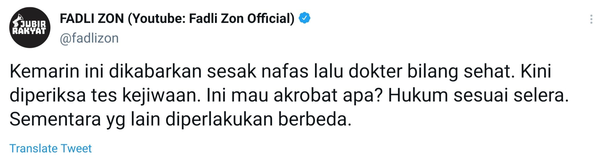 Cuitan Anggota DPR RI Fadli Zon.