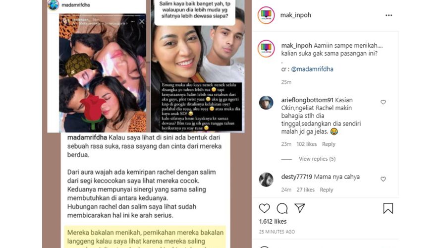 Rachel Vennya Dan Salim Nauderer Diramal akan Menikah Tahun Depan, Netizen: Kasian Okin Ngeliat Rachel Bahagia