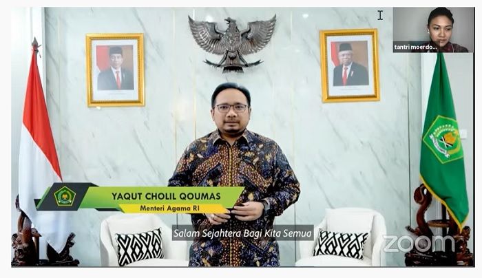 Menteri Agama Yaqut Cholil Qoumas saat membuka kegiatan  Doa Nasional Lintas Agama yang digelar VOX Point Indonesia, Sabtu, 7 Agustus 2021./tangkapan layar YouTube