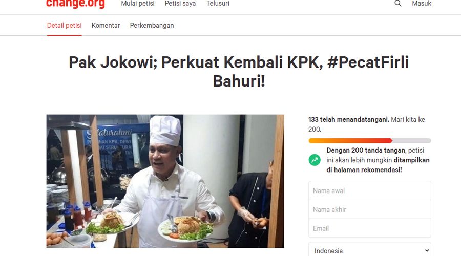 Muncul Petisi Ratusan Orang Minta Jokowi untuk Pecat Ketua KPK Firli Bahuri, Jumlah OTT Patut Dipertanyakan