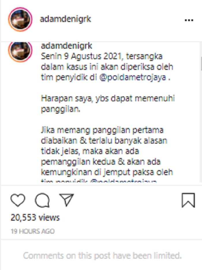 Adam Deni memberikan tanggapan terkait Polda Metro Jaya yang akan kembali memeriksa Jerinx SID pada Senin, 9 Agustus 2021.*