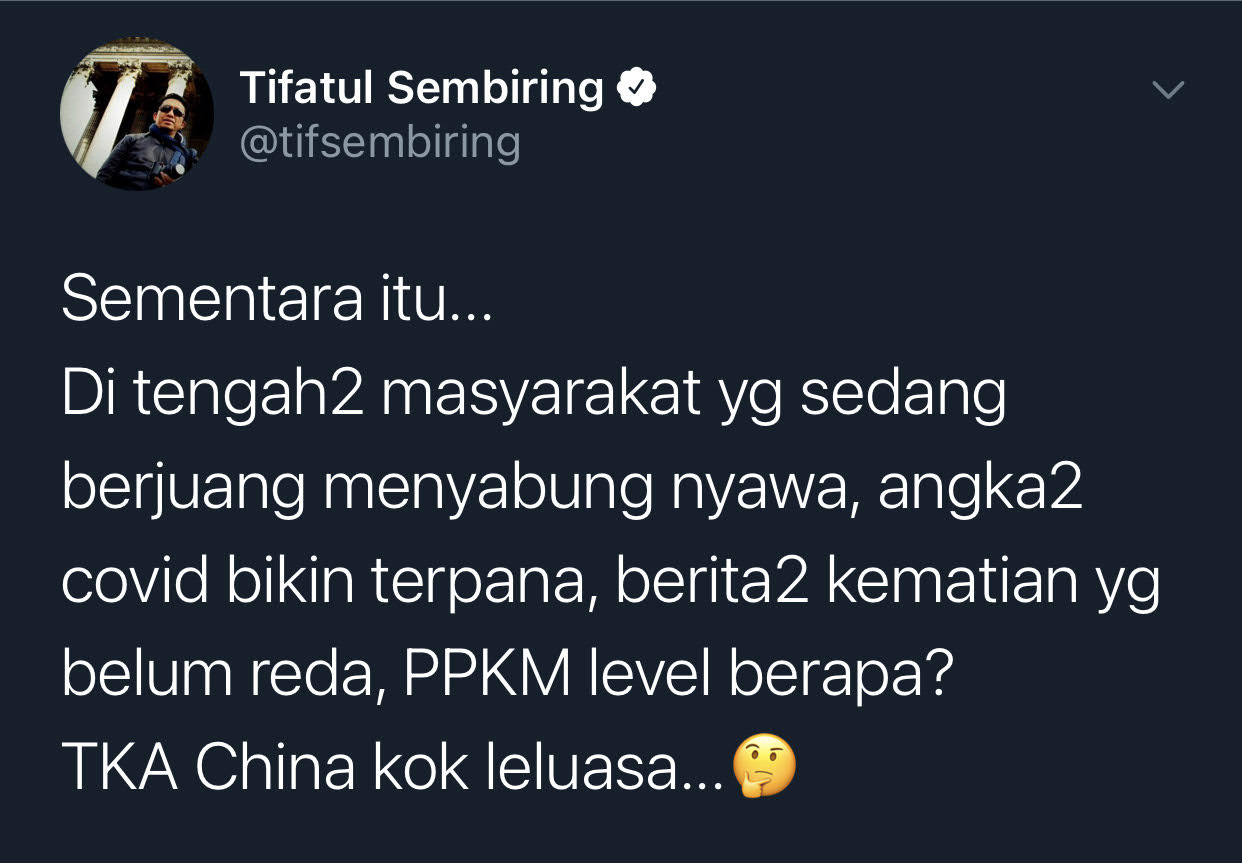 Cuitan politisi PKS, TIfatul Sembiring.