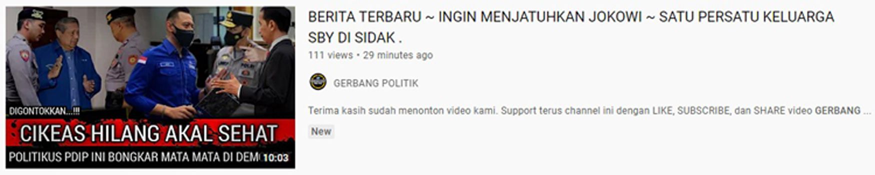 Kabar yang menyebut keluarga SBY disidak karena ingin lengserkan Presiden Jokowi