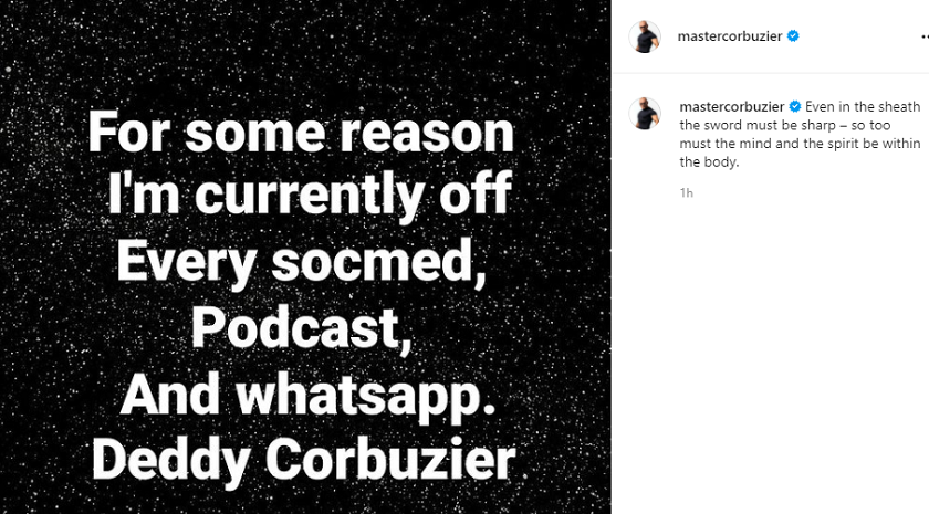 Deddy Corbuzier umumkan untuk rehat dari media sosialnya.