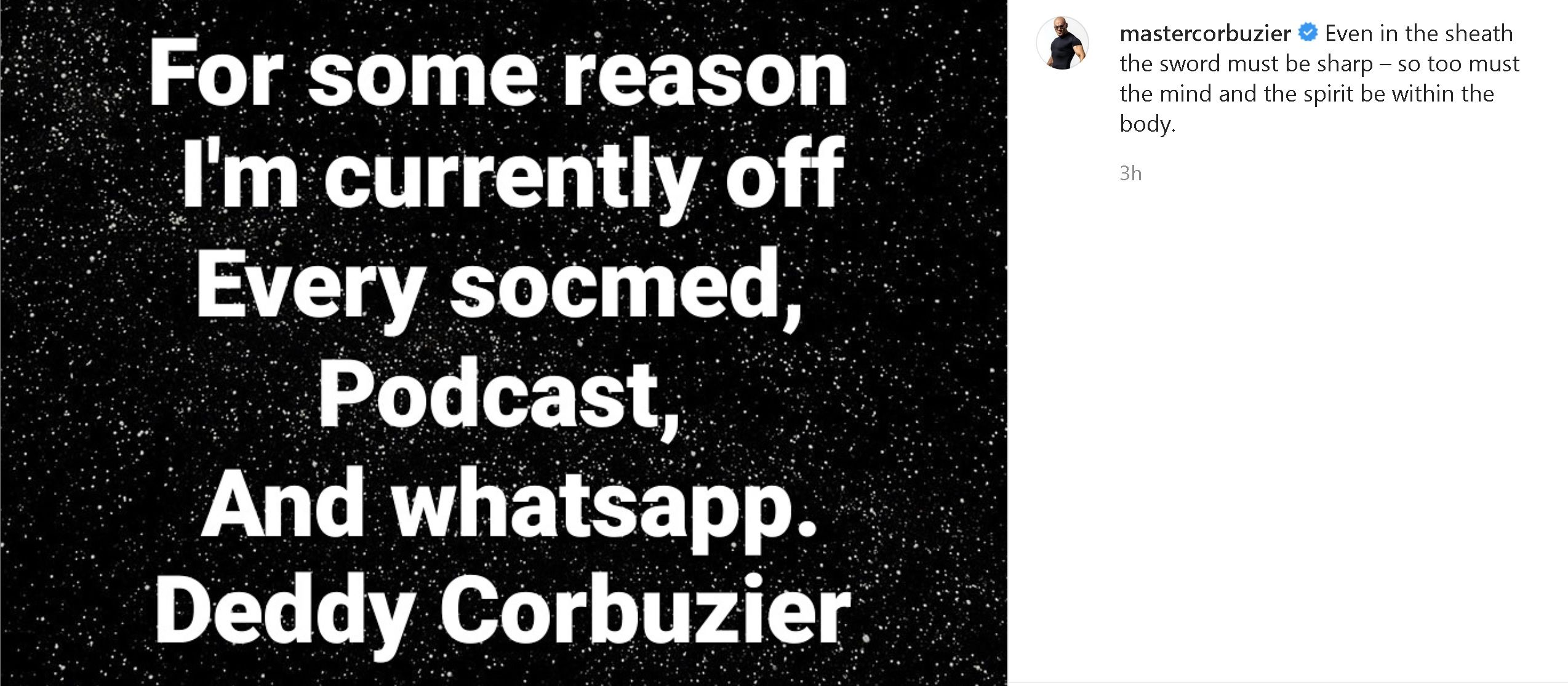 Unggahan Deddy Corbuzier di Instagram pribadinya.