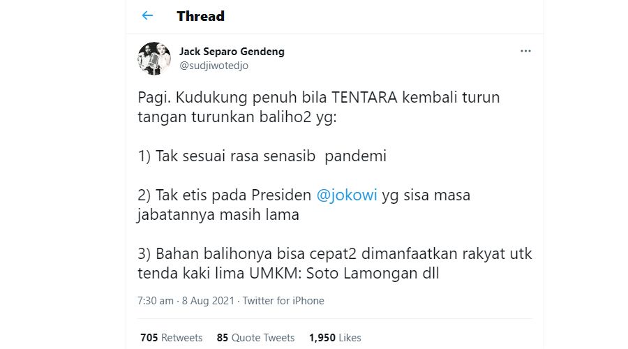 Sudjiwo Tejo Minta TNI Copot dan Turunkan Baliho Puan Maharani: Dimanfaatkan Rakyat untuk Tenda Kaki Lima UMKM