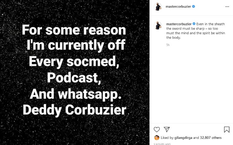 Unggahan Instagram Deddy Corbuzier.