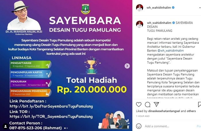 Gubernur Banten Wahidin Halim menggelar Sayembara Desain Tugu Pamulang.