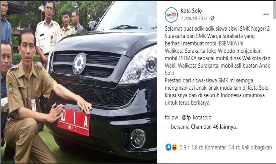 Kolase foto Jokowi. Nama mobil Esemka yang digembar-gemborkan Joko Widodo sejak menjabat Wali Kota Solo, kembali jadi bahasan publik.  Sayangnya kali ini yang dibahas bukan produk mobilnya, melainkan keinginan Joko Widodo yang malah ingin menggaungkan mobil listrik.