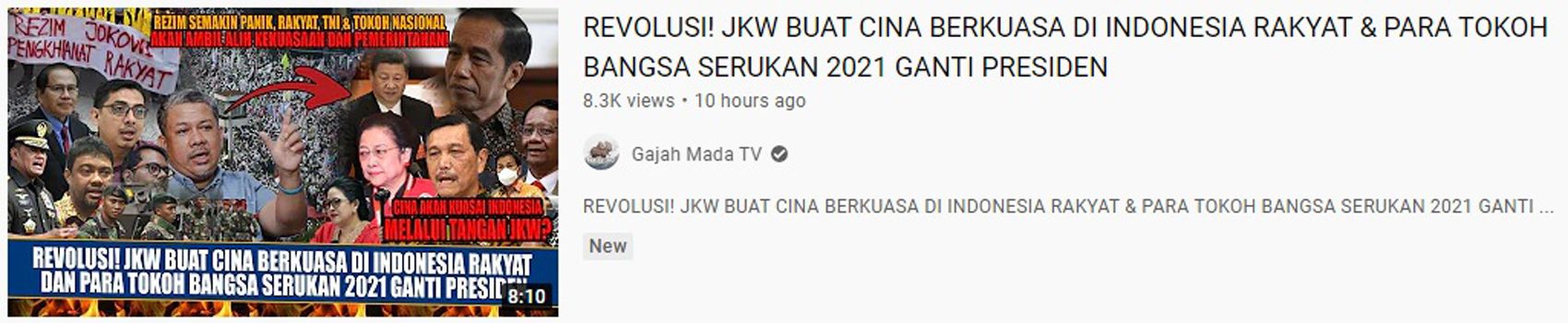 Klaim Hoax Video 'REVOLUSI! JKW BUAT CINA BERKUASA DI INDONESIA RAKYAT & PARA TOKOH BANGSA SERUKAN 2021 GANTI PRESIDEN'