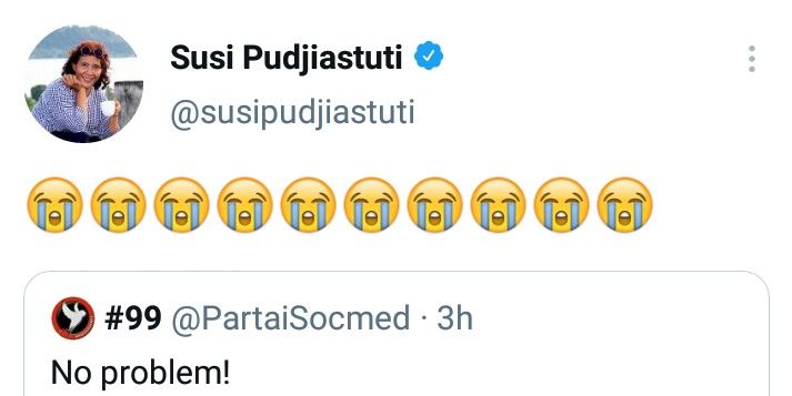 Tangkapan layar emoji tangis yang diposting Susi Pudjiastuti