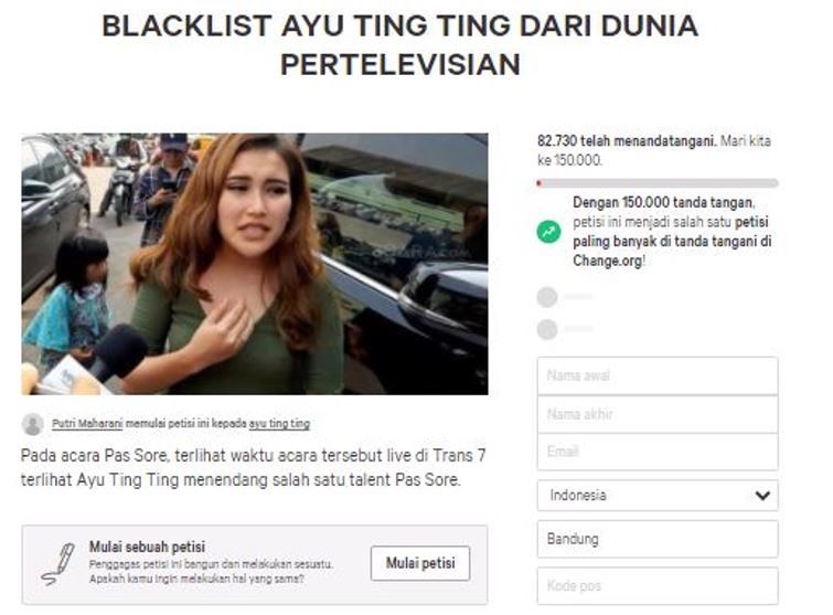 Petisi blacklist Ayu Ting Ting.