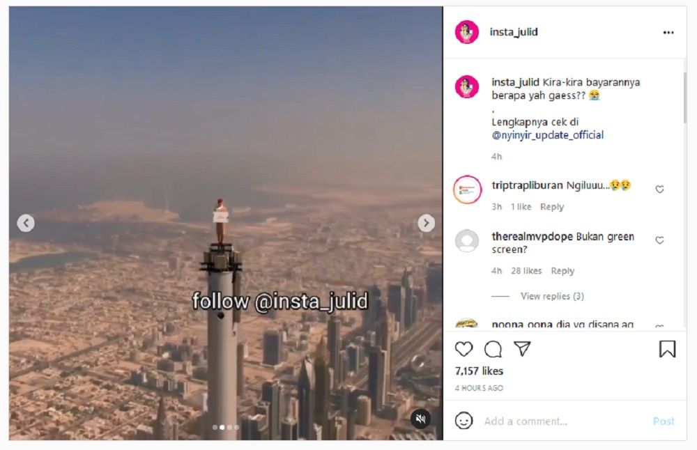 Viral Aksi Ektrem Pramugari Emirate Berdiri di Ujung Gedung Burj Khalifa Tanpa Peran Pengganti