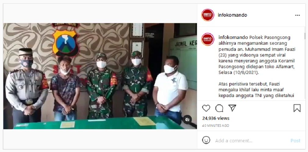 Polsek Pasongsong Akhirnya Amankan Pemuda yang Serang Anggota TNI yang Sempat Viral