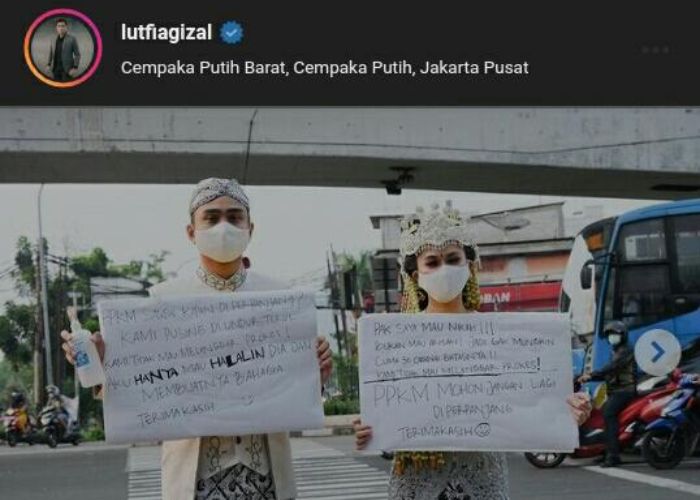 Protes PPKM Lutfi Agizal Turun ke Jalan Pakai Baju Pengantin, Warganet: Mewakili Suara Calon Pengantin