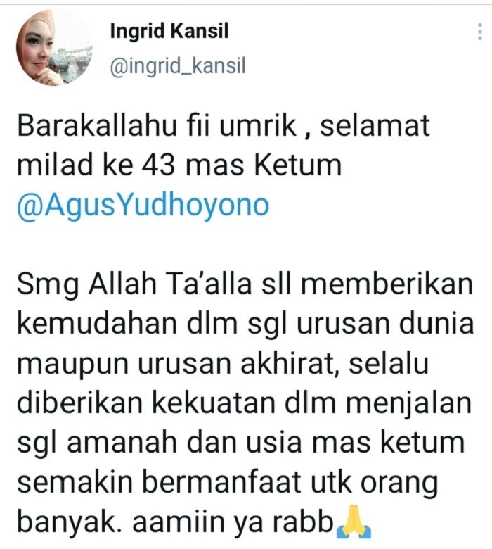 Agus Harimurti Yudhoyono (AHY) berulang tahun pada 10 Agustus 2021 lalu. Ingrid Kansil mengucapkan selamat.
