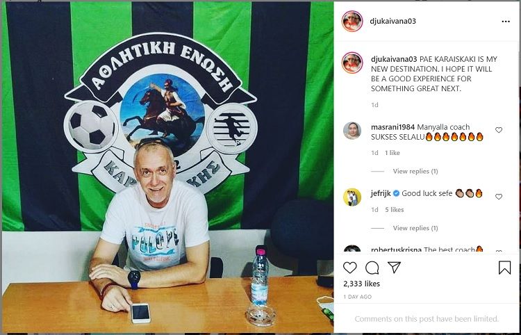 Mantan Pelatih PSIS Semarang Dragan Djukanovic kini melatih klub Yunani, AE Karaiskakis FC