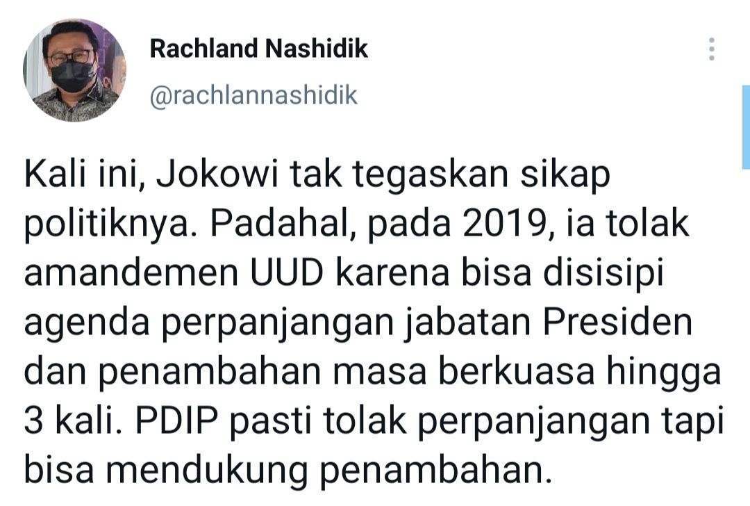 Cuitan Rachland Nashidik di Twitter. 