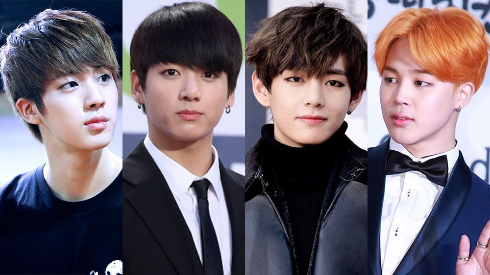 4 dari 7 member boyband BTS, dari kiri: Jin, Jungkook, V dan Jimin
