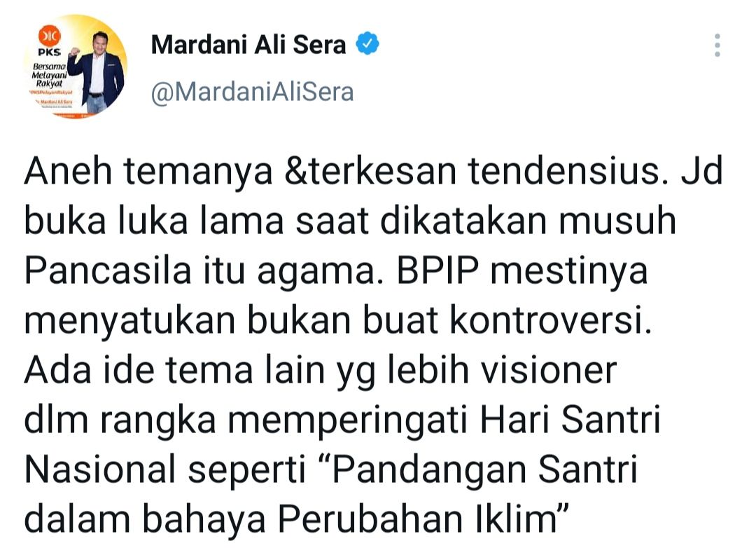 Cuitan Mardani Ali Sera di Twitter. 