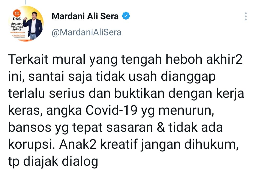 Cuitan Mardani Ali Sera di Twitter. 