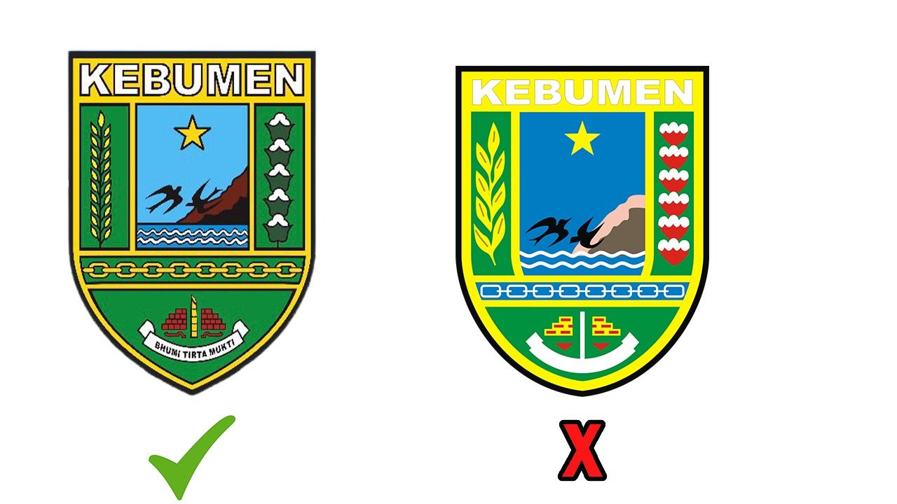 Logo Pemkab Kebumen yang benar dan salah. 