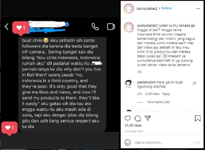 Pengakuan mantan editor sunny dahye pada admin akun instagram @sunnyisaliar terkait perlakuan rasial sang kreator pada viewers indonesia