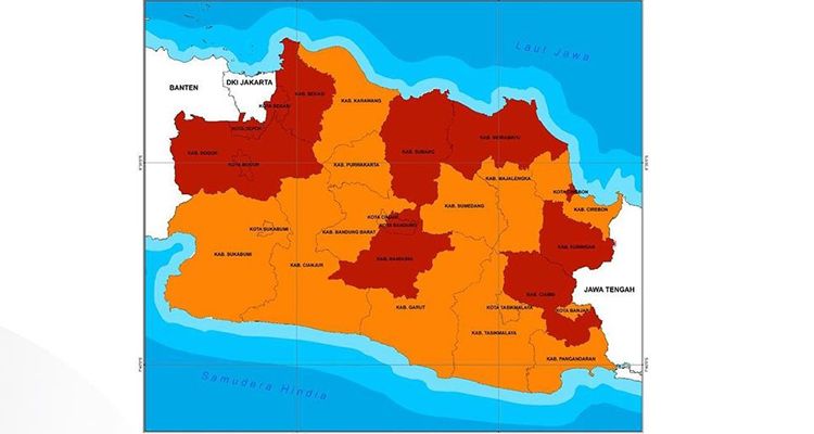 Peta level kewaspadaan Covid-19 di Jawa Barat. Kota Bandung dan Kabupaten Bandung zona merah, 14 Agustus 2021