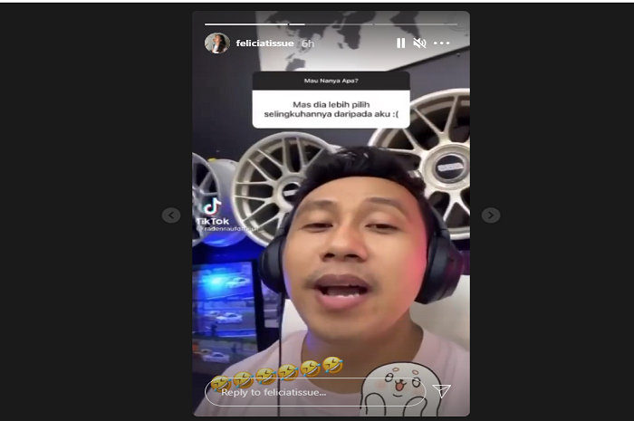 Tangkapan layar unggahan Instagram Story Felicia Tissue yang diduga sindir Kaesang Pangarep karena bahas soal selingkuhan.
