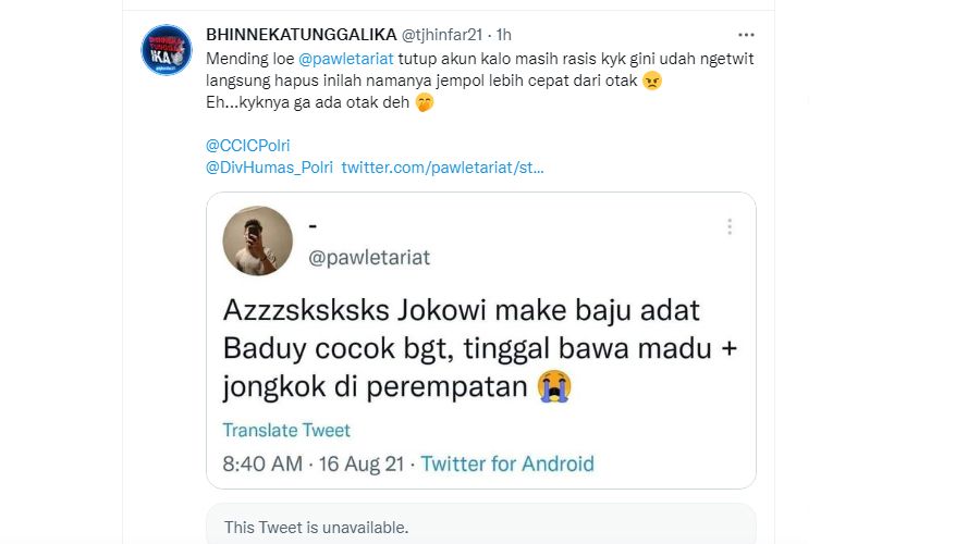 Netizen Menghina Presiden Jokowi yang Pakai Baju Adat Baduy, Ujung-ujungnya Minta Maaf dan Klarifikasi