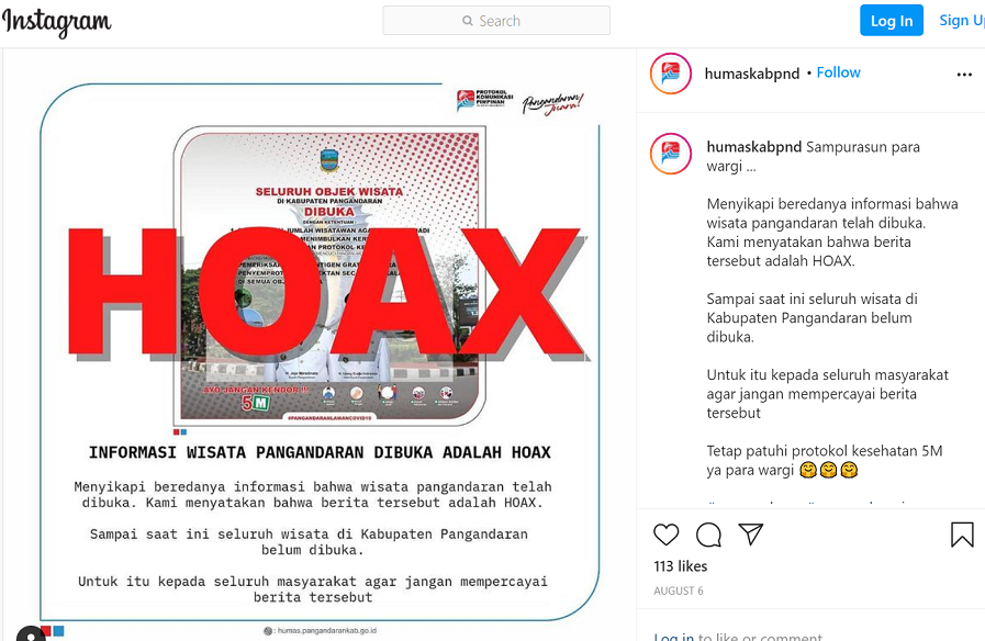HOAX atau FAKTA: Klaim Objek Wisata Kabupaten Pangandan Kembali Dibuka, Simak Penjelasannya.*/