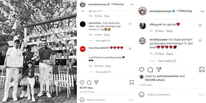 Komentar netizen pada unggahan Amanda Manopo pemain sinetron Ikatan Cinta yang memeriahkan HUT ke-76 RI.
