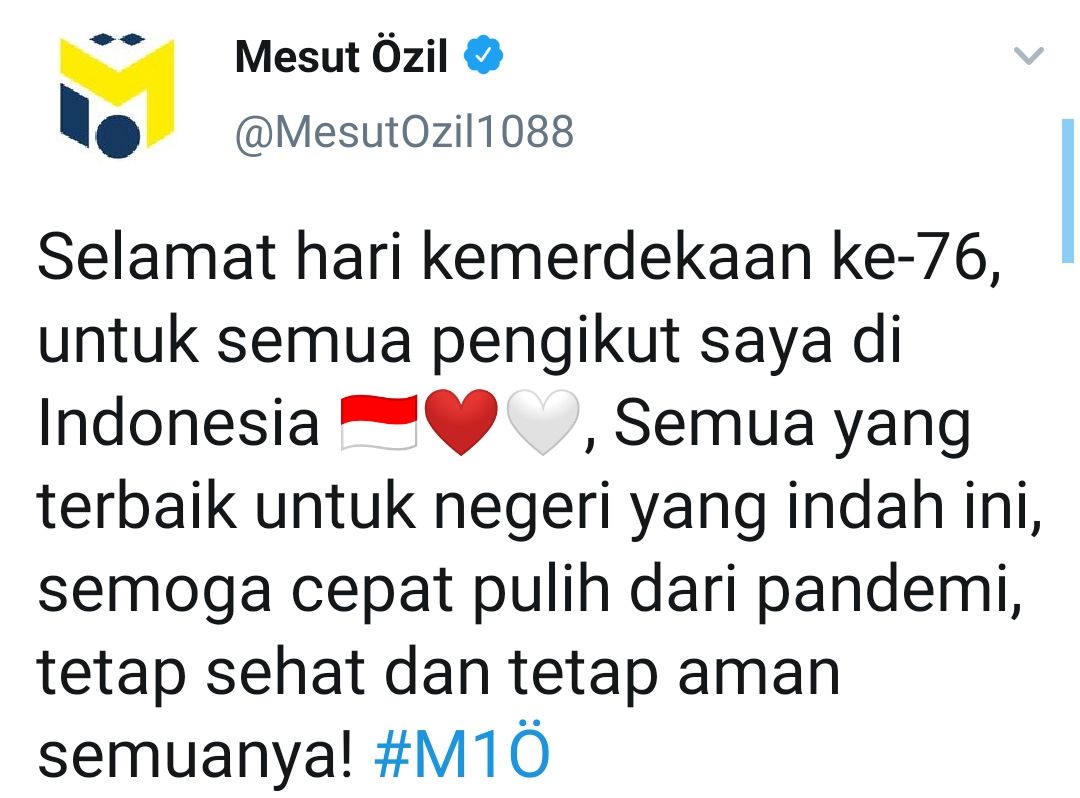 Ucapan selamat HUT RI ke-76 dari Mesut Ozil