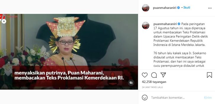 Puan Maharani Bangga Dipercaya Membacakan Teks Proklamasi dalam Upacara HUT RI ke-76 di Istana Merdeka