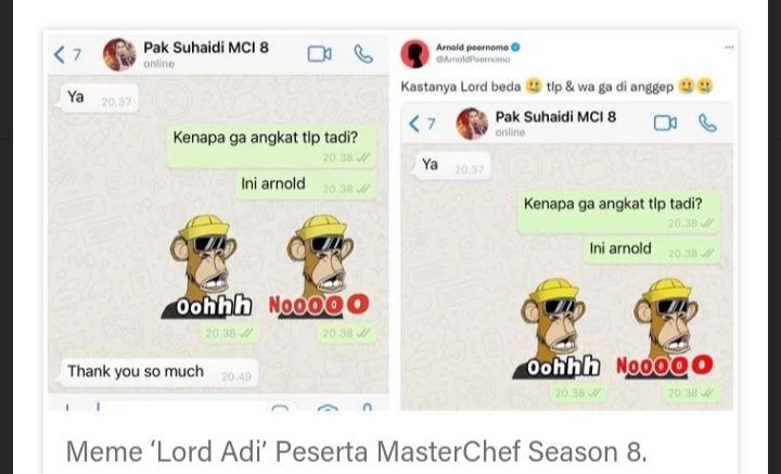 Meme Lord Adi balas chat Chef Arnold seperti balas chat teman