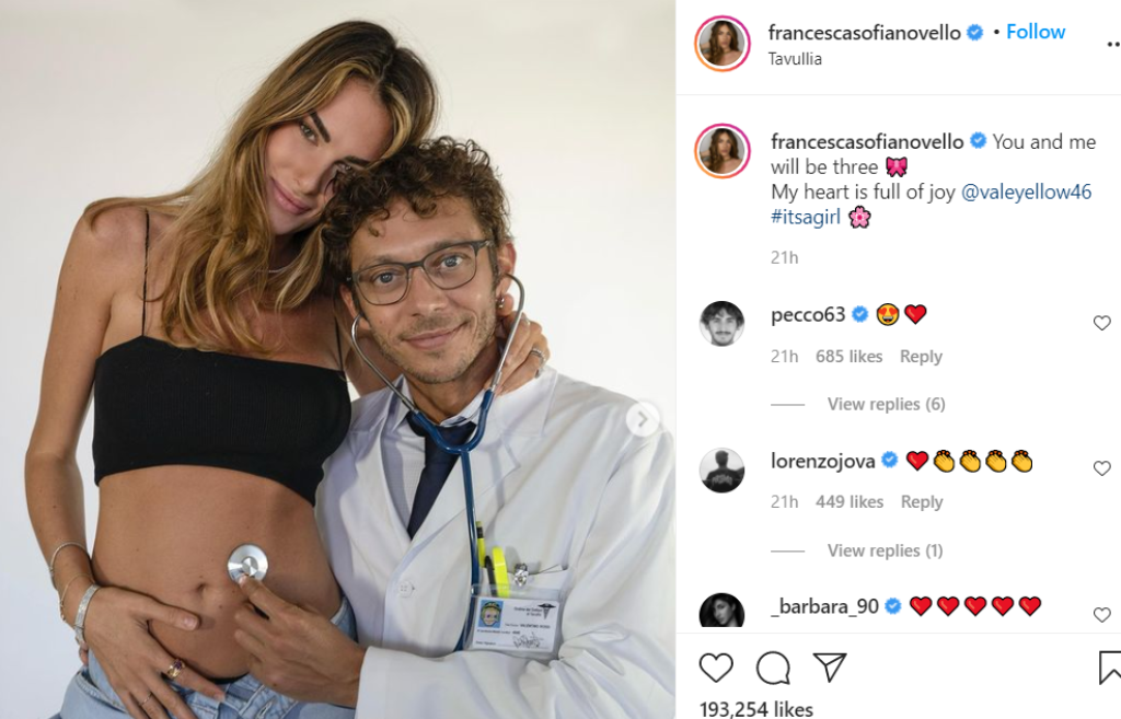 Francesca Sofia Novello bersama Valentino Rossi/Tangkapan layar Instagram/@francescasofianovello