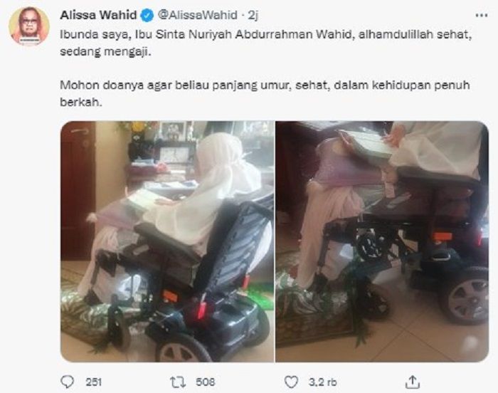 Cuitan Alissa Wahid yang membantah bahwa sang Ibu, Sinta Nuriyah meninggal dunia