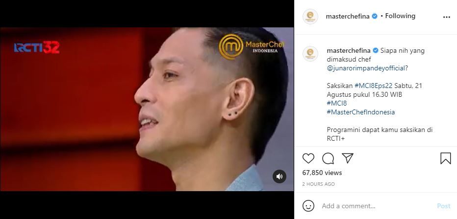 Chef Juna, juri MasterChef Indonesia Season 8 mengomentari masakan kontestan.