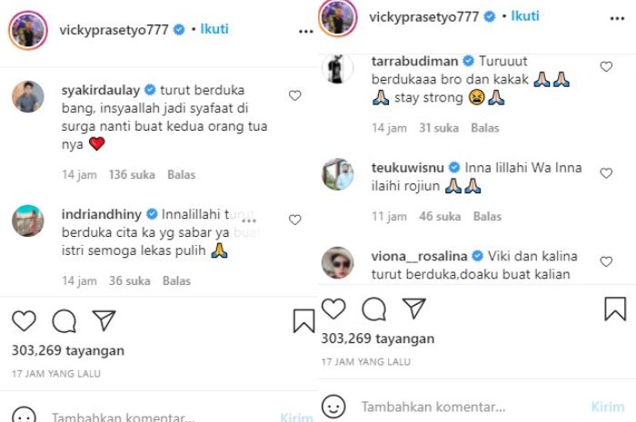 Sejumlah rekan artis berikan komentar terhadap unggahan Vicky Prasetyo.