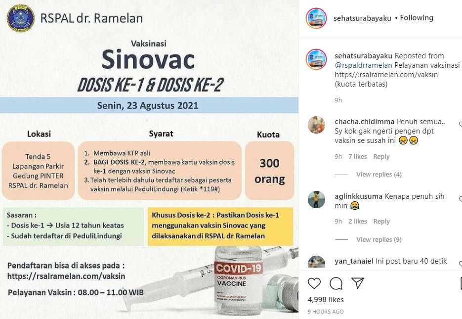 Vaksinasi Covid-19 di RSAL dr. Ramelan Surabaya
