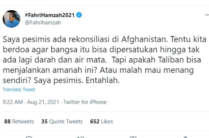Cuitan politisi Partai Gelora, Fahri Hamzah.