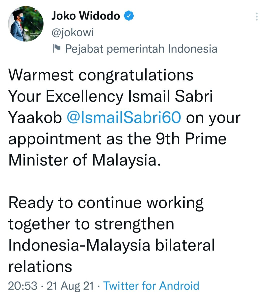 Cuitan Presiden Jokowi.
