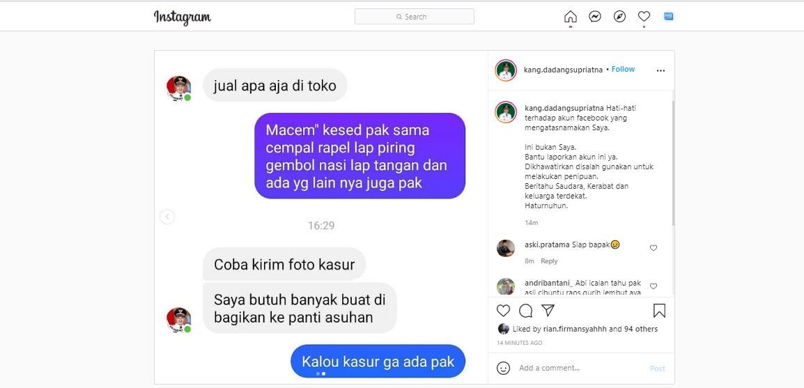 Hati-Hati Akun Facebook Bodong Mengatasnamakan Bupati Bandung, Khawatir Dipakai untuk Penipuan