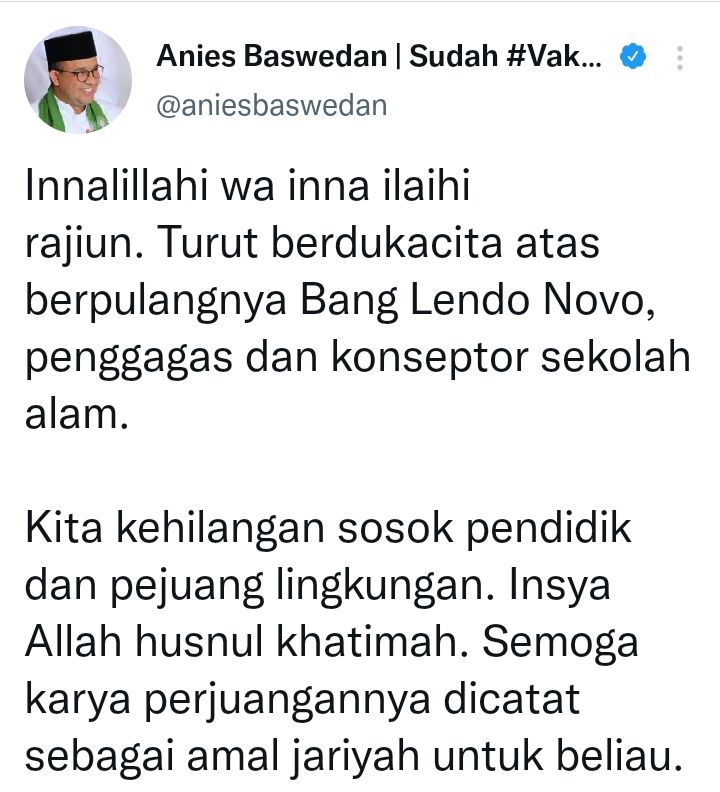 Cuitan Gubernur DKI Jakarta, Anies Baswedan